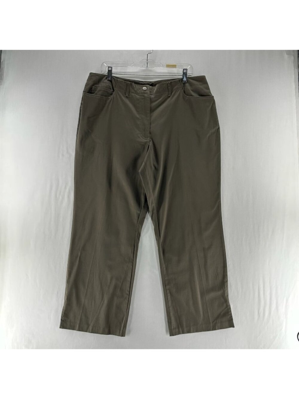 Avenue Stretch Chino Pants Womens 16 Petite Straight Leg Snap High Waisted Brown - Picture 1 of 12